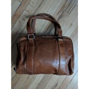 Vintage brown leather purse handbag plaid